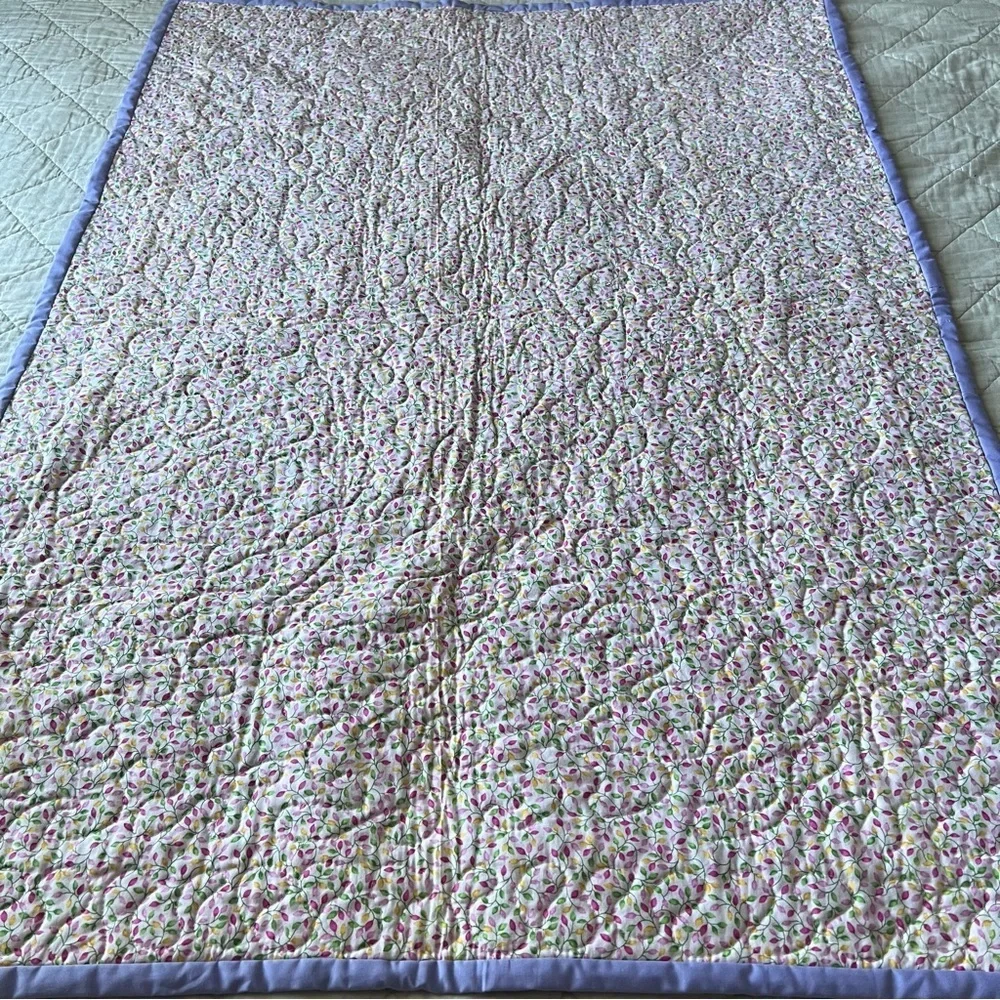 New Handmade Baby Quilt  32”x46” – Cotton Patchwork, Lilac Border